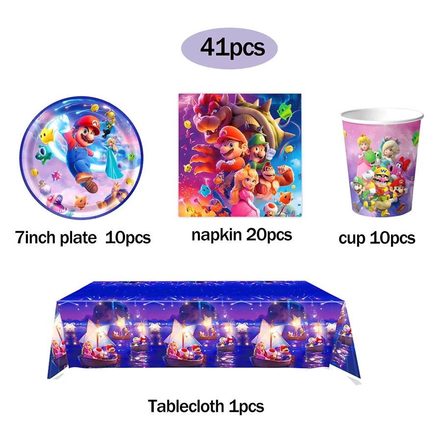 Super Mario Birthday Party SuppliesSet-Theme Inclusive Balloons Cake Topper BannerTableware Paper Plates & Napkins for Christmas