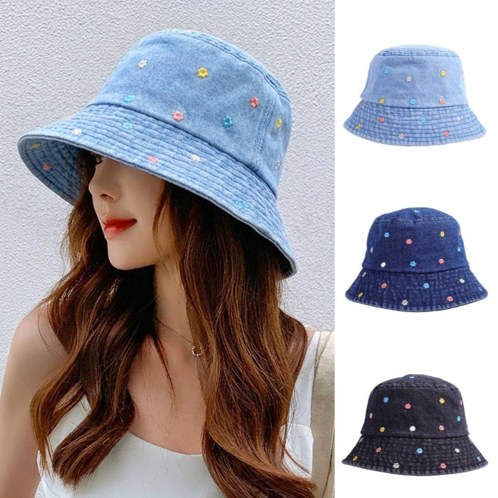Retro Fisherman's Hat Windproof Sun Cap New Flower Embroidery Cowboy Hat Autumn
