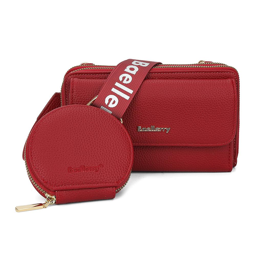 

2025 Women s Lychee Grain PU Crossbody Bag with Double Zipper and Phone Pocket бордовий