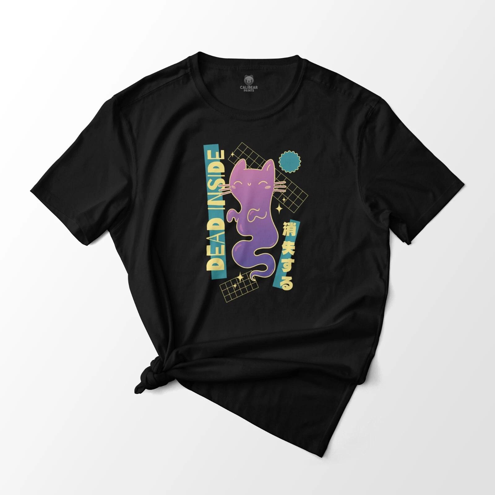 I m Dead Inside Happy Cat Ghost Graphic T-T-Shirt Unisex 100% Cotton Tee S