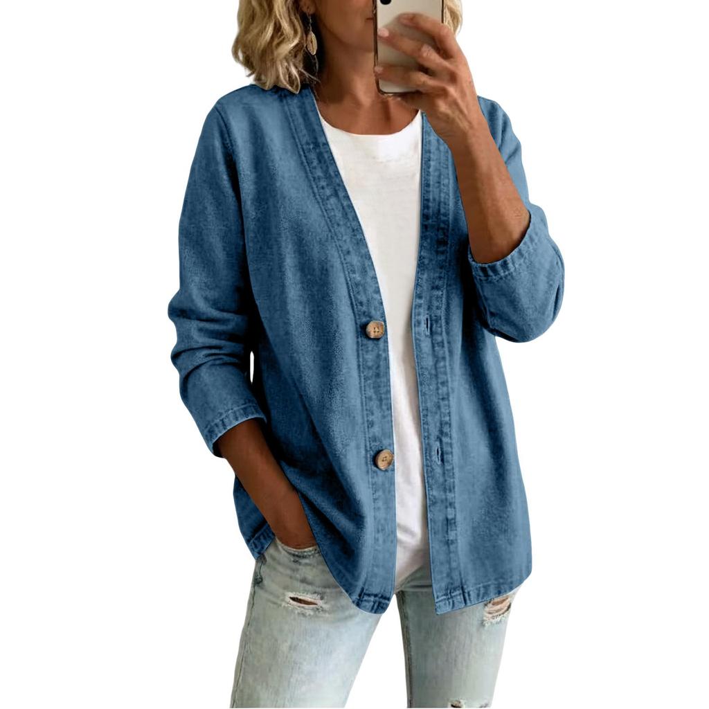 Women's Casual Denim Cardigan Jacket Open Front Long Sleeve for Everyday Wear