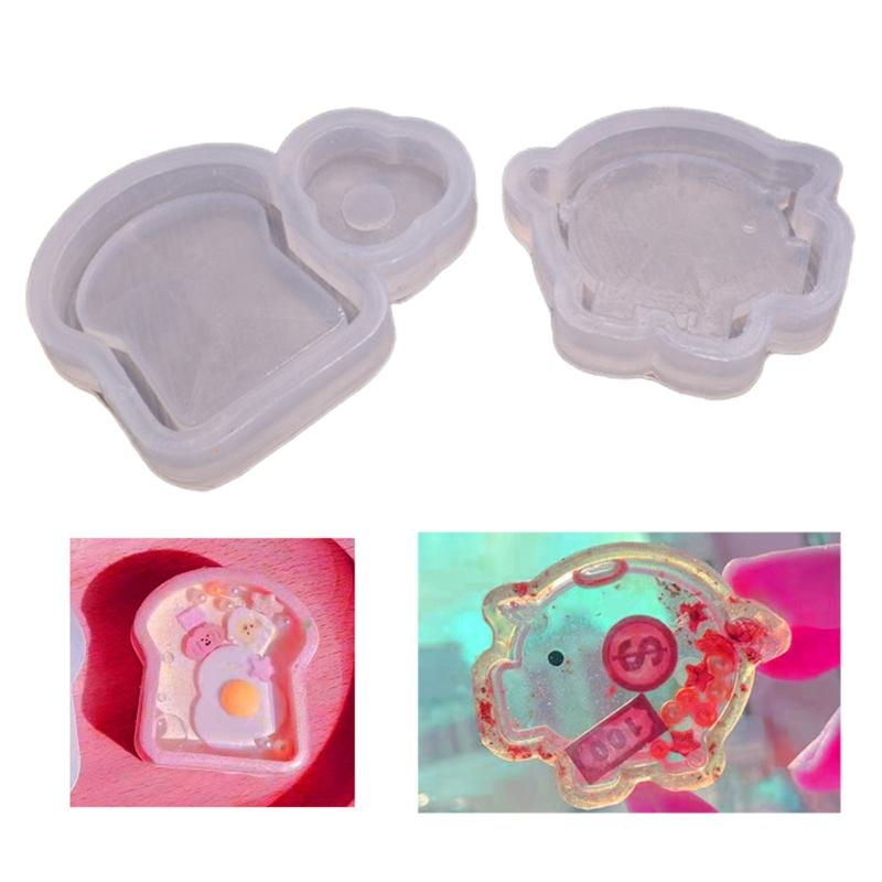 Quicksand Resin Mould Lovely Pig/Bread Resin Shaker Mould Silicone Epoxy Mold Clear Pendant Mold for DIY Handmade Craft