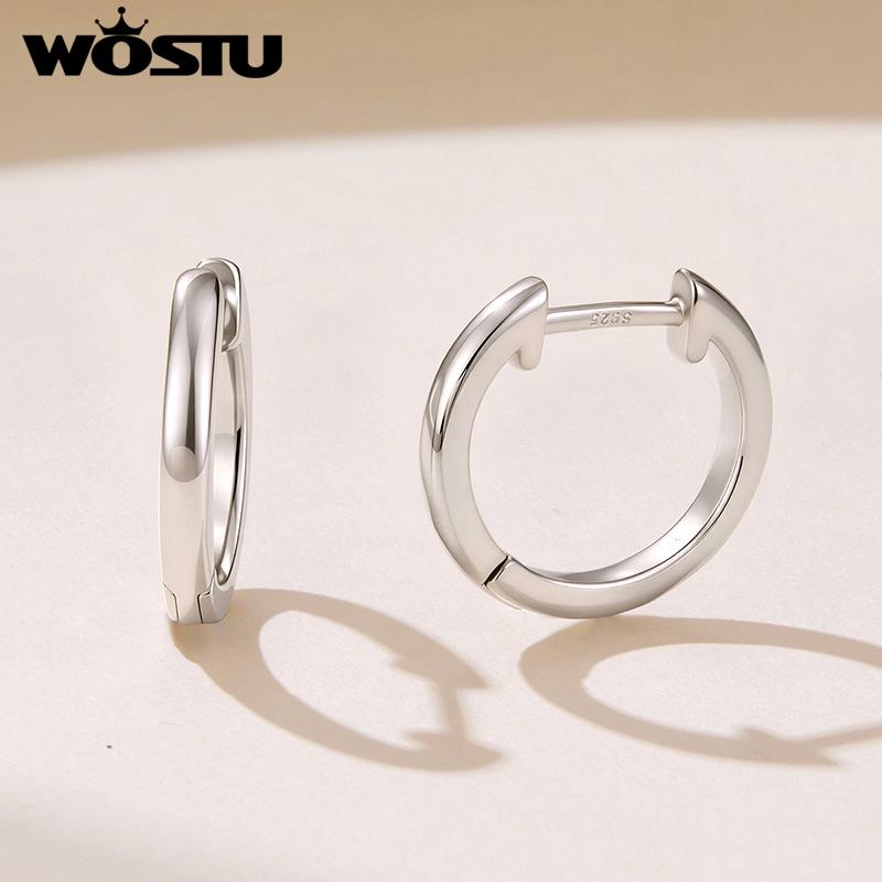 WOSTU Minimalist Platinum Plated 925 Sterling Silver Post Hoop Earrings Fow Women Hypoallergenic Simple Jewelry Gift Wholeslae