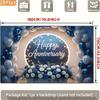 2D Elegant Blue Silver Happy Anniversary Backdrop Balloon and Flower Party Background