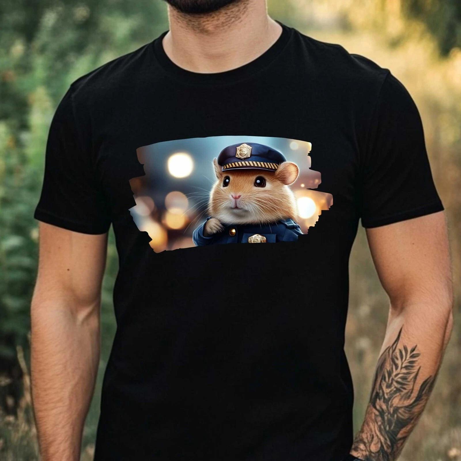 T-Shirt Herren Hamster als Polizist Motiv Baumwolle Größe XS bis 5XL XXXL