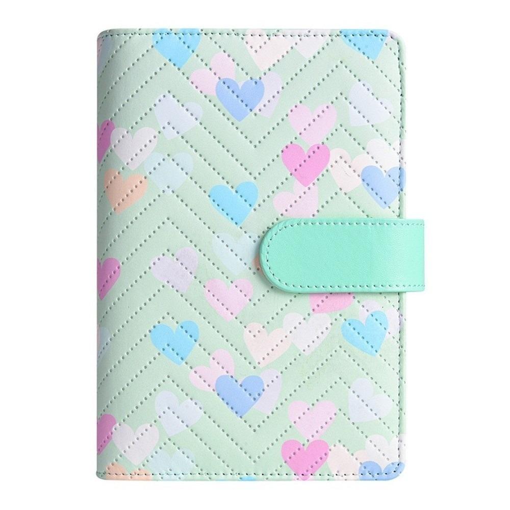 A6 Size PU Leather Binder Heart Ring Mechanism 6 Ring Notebook Cover Loose-Leaf Design Sturdy Cover Cash Envelope Holder Student