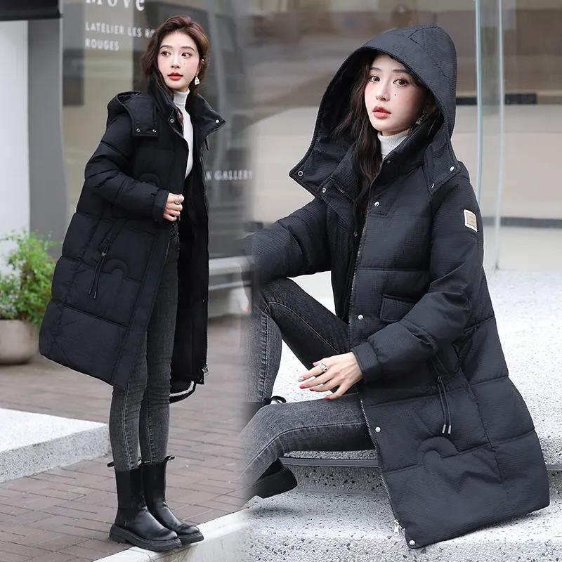 

Зимние женские парки с капюшоном, утепленные хлопковые пуховики, повседневные длинные парки, свободная верхняя одежда M