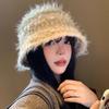 Sweet long brushed mohair knitted hat women's autumn and winter warm colored beanie striped plush fisherman hat