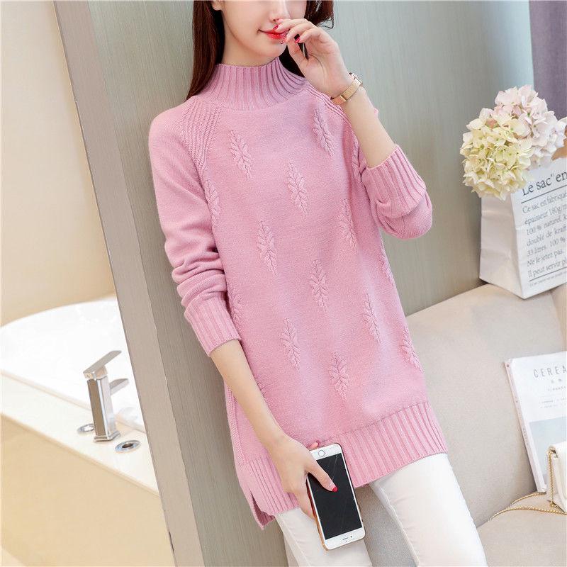 Female Long Section Bottoming Sweater Loose Korean Version of Half High Neck Large Yards Knitted Sweater