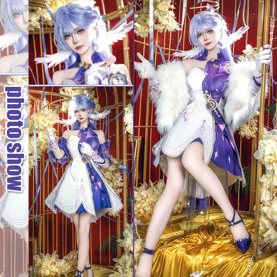 WTB Synthetic Wig Light Blue Long Vacation Hair Honkai : Star Rail-Robin Cosplay Wig Anime Character Light Blue Long Wig