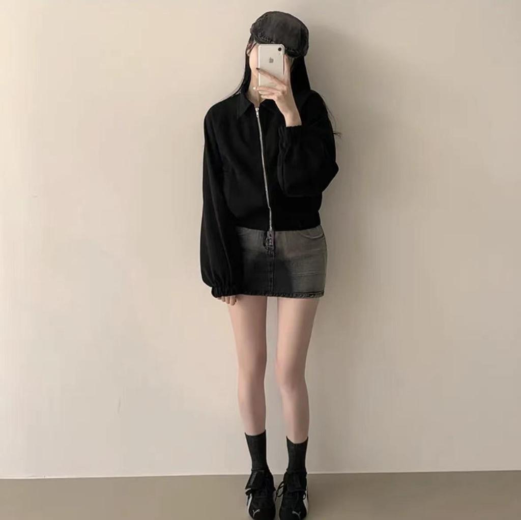 Korean Chic Autumn Retro Faux Suede Stand-Up Collar Zip-Up Jacket for Women