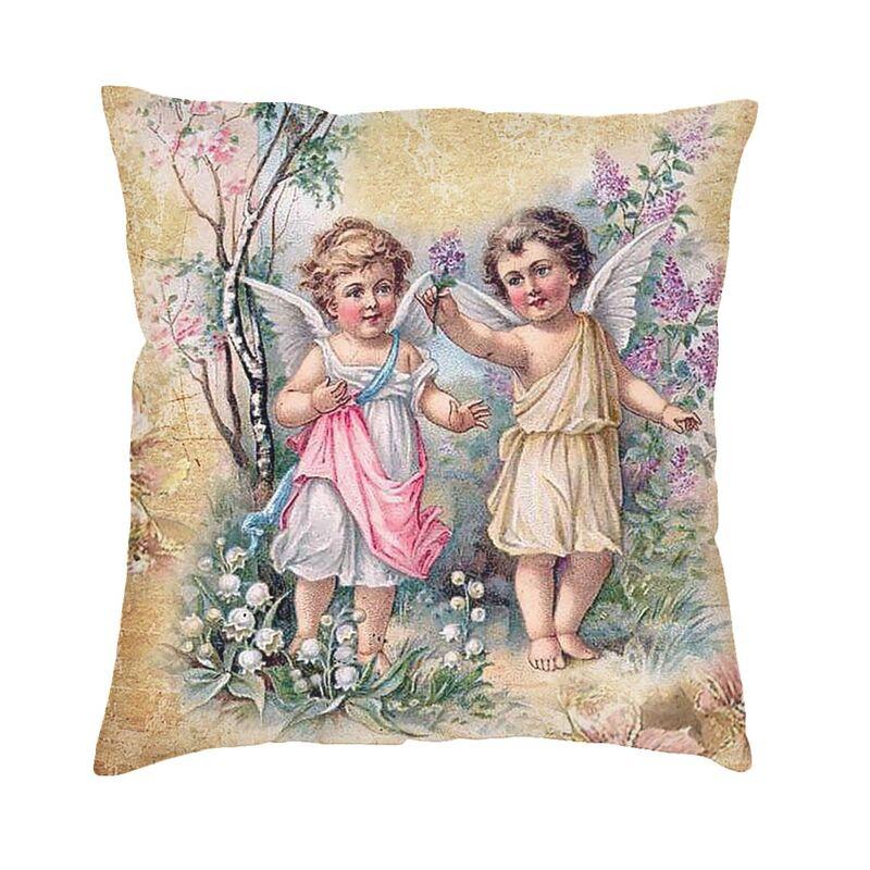 Victorian Angel Print With Vintage Rose Bouquets Shabby Chic Pillow Case xcm Sofa Luxury Cushion Cover Velvet Pillowcase