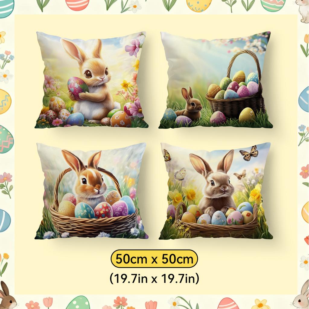 Easter Spring Flower Rabbit Cushions Pillowcase Polyester Cushion Cover Throw Pillow Pillowcover Home Car Sofa Decor