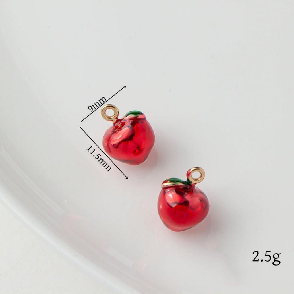 2 PCs Brass Charms 18K Gold Plated Fruit Enamel Pomegranate Peach Strawberry Apple Pendants For DIY Necklace Jewelry Making