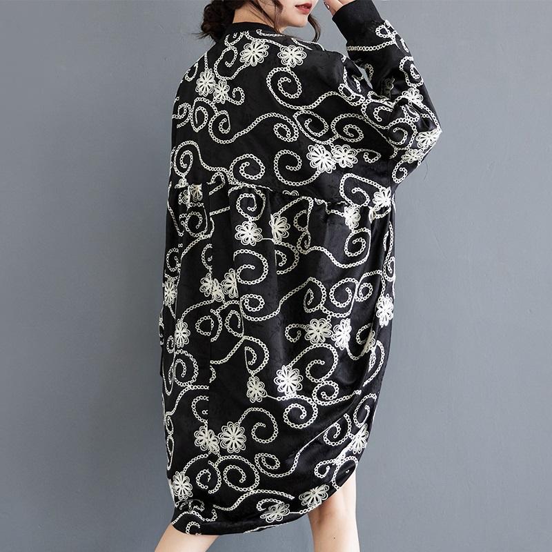 Jacquard Plus Size Schwarz Vintage Casual Loose Long Trenchcoat für Herbst Frühling Damen Kleidung Oberbekleidung