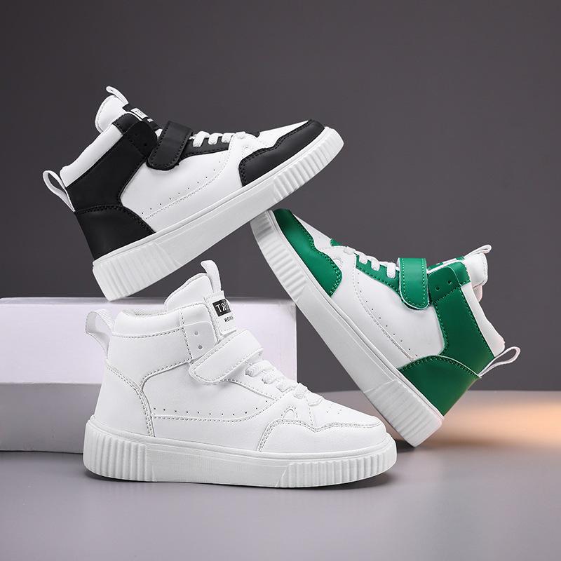 Rutschfeste High-Top Canvas-Sneaker für Kinder - Weiße Lederoberfläche für Herbst/Winter, Lässige und Sport-Laufschuhe.