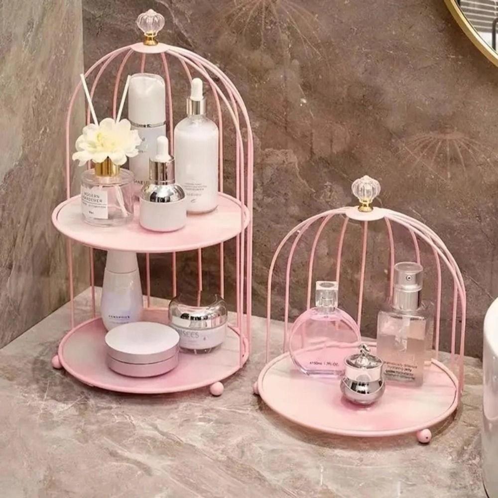 Double-layer Makeup Storage Shelf Large-capacity Bird Cage Holder Cosmetic Shelf  Storage Rack