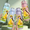 1PC Girl In Yellow Vintage Dress Print 750ml Color Plastic Sports Water Bottle Leakproof Flip Straw Lid Suitable for Sports Office Home Use