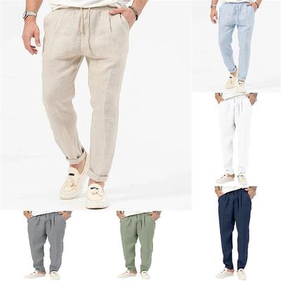 Herren Freizeithose Leinenhose Strandhose Kordelzug Elastische Taille Einfarbig Bequem Atmungsaktiv Casual Alltagshose