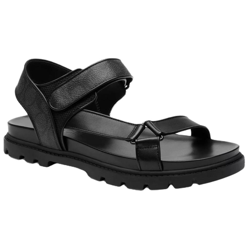 Coach Signature Leather Round Toe Velcro Thick Sole Slide Sandals Men Sandals Black CAP63-BK/CQ