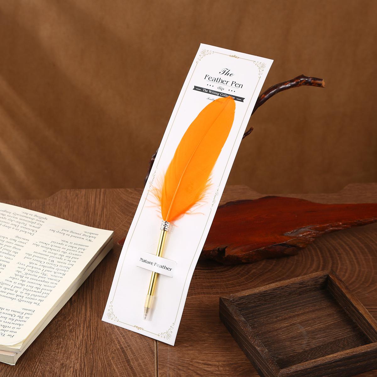 

Feather Ballpoint Pen Creative Retro Goose Feather Shape Ballpoint Pen Cute Puzzle Student Stationery 0.5mm оранжевый