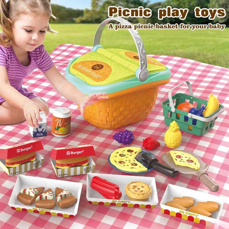 Picnic Playset Toy Pretend Play Food Set for Toddlers Kitchen Dentist Dessert Makeup Cooking Outdoor Play Toys for Kids Gift