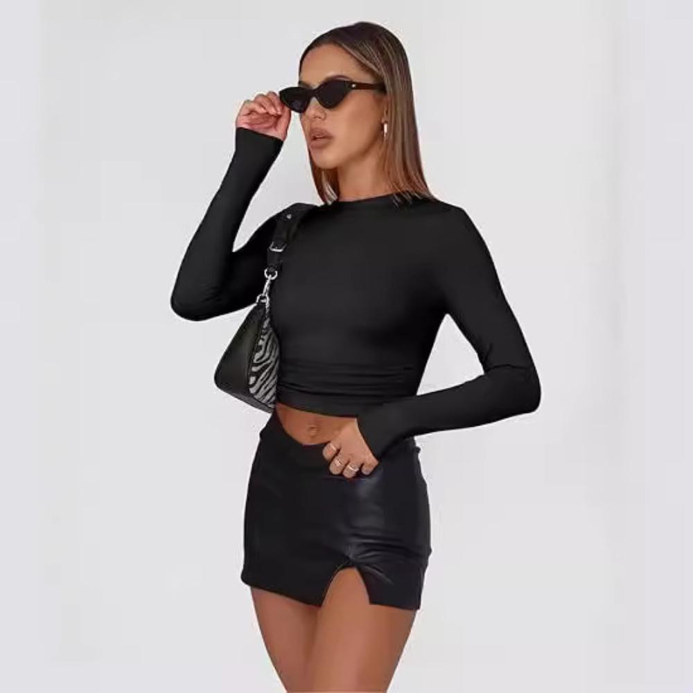 Women's Top for Spring and Autumn Base, Women's High-end Round Neck Long Sleeved Pullover, Slim Fit Milk Silk T-shirt