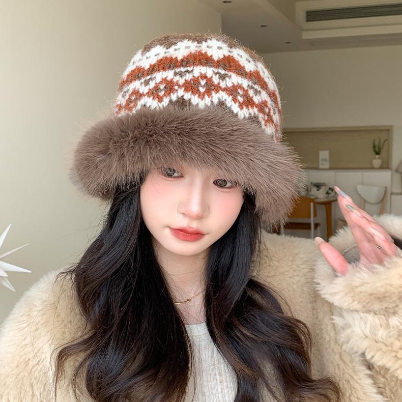 Autumn and Winter Hat Women's Plush Hat Fashion Versatile Thermal Hat Ear Protector Basin Hat