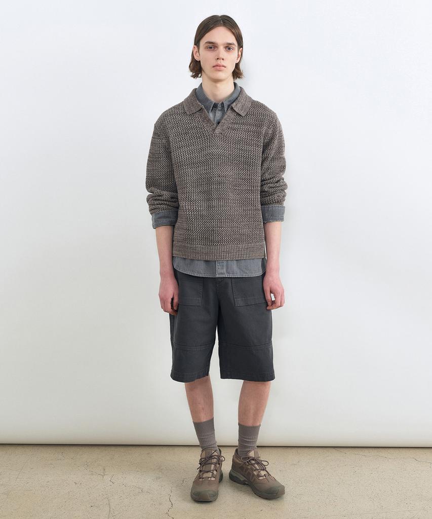 INSILENCE Color Mixed Collar Knit Taupe Brown