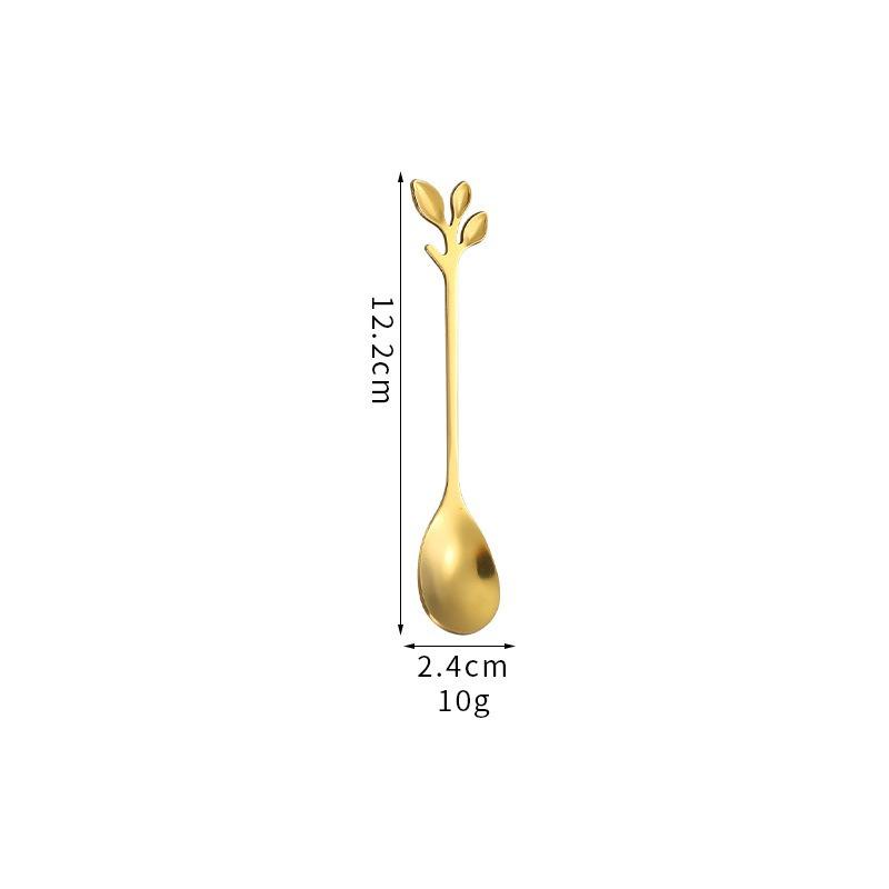 Stainless Steel Leaf Shape Spoon Fork Set, Creative Coffee Stirring Spoon, Long Handle Dessert Fork, Stylish Home Tableware