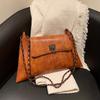 Vintage Metal Chain Underarm Bag, PU Leather Textured Bag Purse, Fashion Versatile Baguette Bag