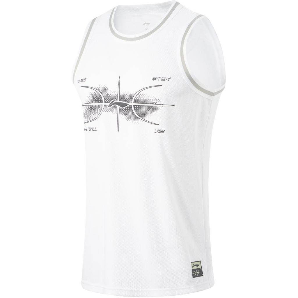 Li Ning Cba Series Pullover Round Neck Sleeveless Top Mid Waist Quick Dry Letter Shorts Casual Sports Set Men sets Standard-White AATU011-5