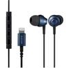 Elecom Fast Music LFS12C Stereo Earphones, In-Ear Type, Lightning with Microphone, 10.0mm Diameter, Heavy-Duty Cable, Blue, EHP-LFS12CMBU, 1.2m