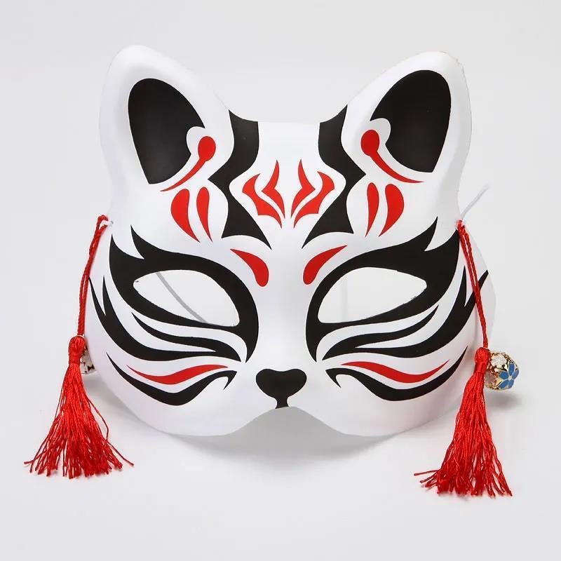 Hand-Painted Anime-Style Cat and Fox Half-Face Mask for Men and Women