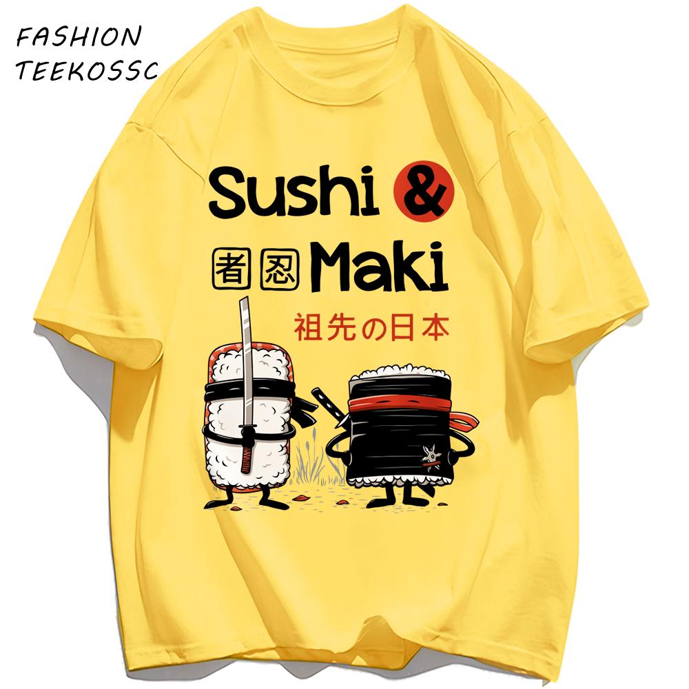 Sushi MakiS Japanese Cuisine Printing Men T Shirt Colour Casual Tops Cotton Trendy Tee Shirts Hip Hop Crewneck Man Clothes