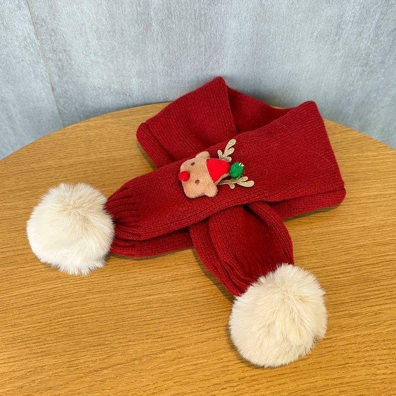 Children's Cute Red Knitted Christmas Scarf - Winter Warm Versatile Snood for Boys and Girls, Cold-Proof for Cycling