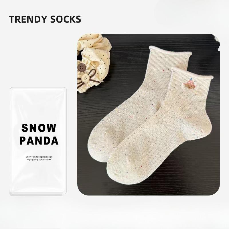 Rolled-up Socks, Women's Cotton Socks, Summer Thin Mid-calf Socks, Sweat-absorbing and Odor-proof, Bow, Versatile, Student Pile Socks