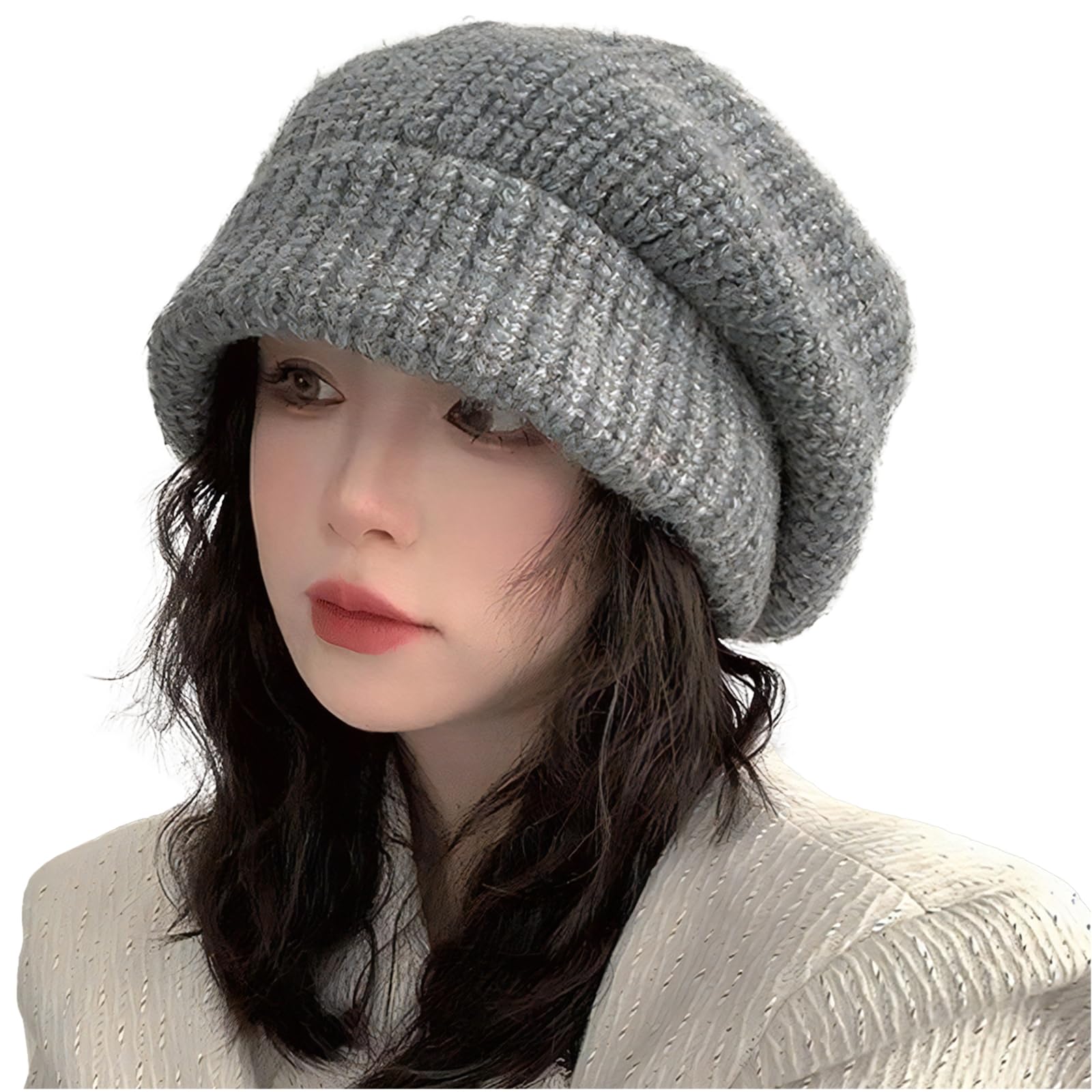 

Шапка бини для холодной погоды, большая, свободная, маленькой вязки, вязаная, серая [CROSSMARVELLY] женская, корейская, большая, защита, теплая, размер, милая, посадка, лицо, однотонная, шапка, шапка, серый