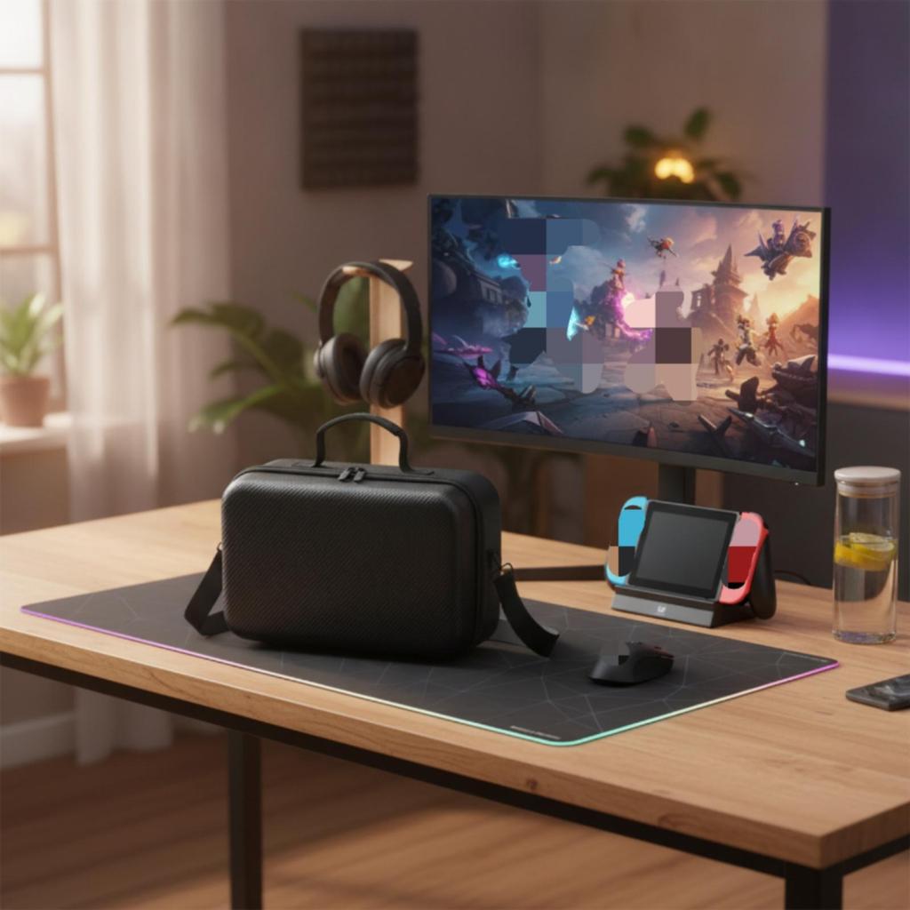 Console Case with Compartments Shockproof Hard Shoulder Strap Portable for Fans, Commuters