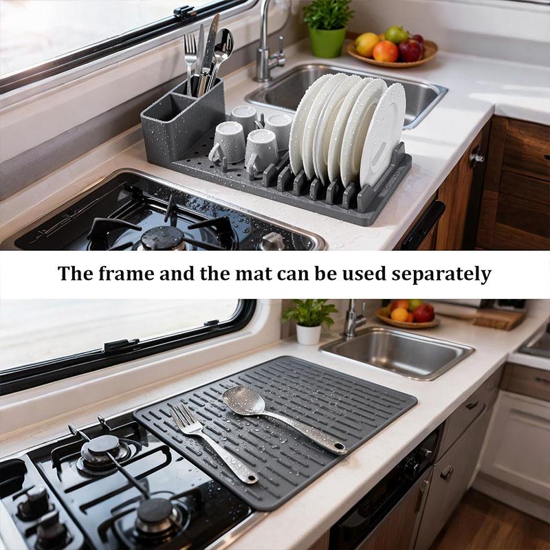Faltbare rutschfeste Geschirrtrockenmatte Mehrzweck-Silikon-Geschirrtrockenständer Aufbewahrungshalter Hitzeschutz-Untersetzer Küchenutensilien