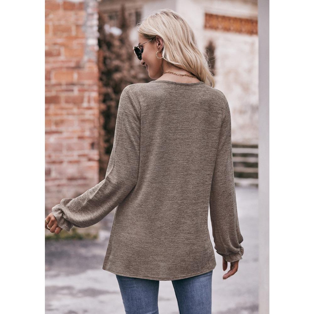 Dámské podzimní ležérní tričko s kulatým výstřihem, plisované, broušené, s dlouhým rukávem