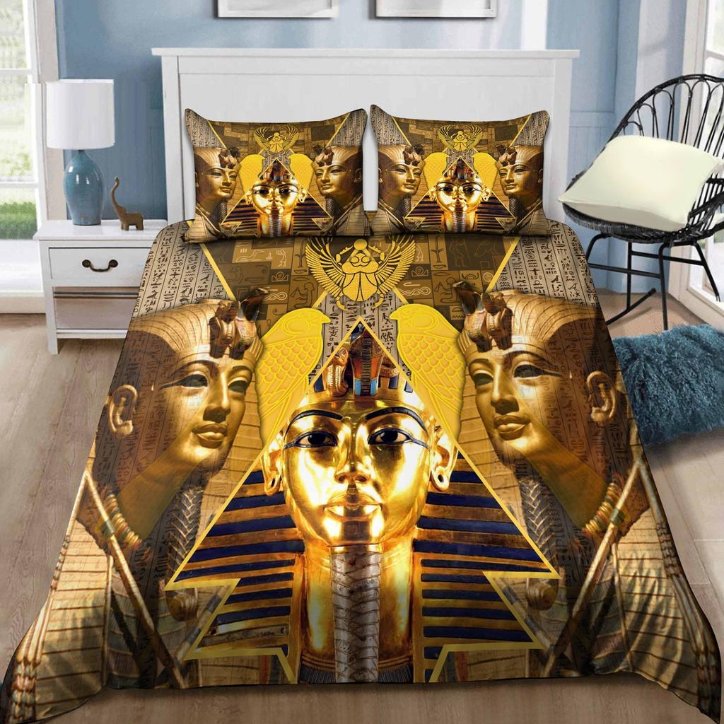 Ancient Egypt Anubis Duvet Cover Set Egyptian Symbol Culture Bedding Sets Vintage Pharaoh Pyramid Boho Tribal Quilt Cover Queen