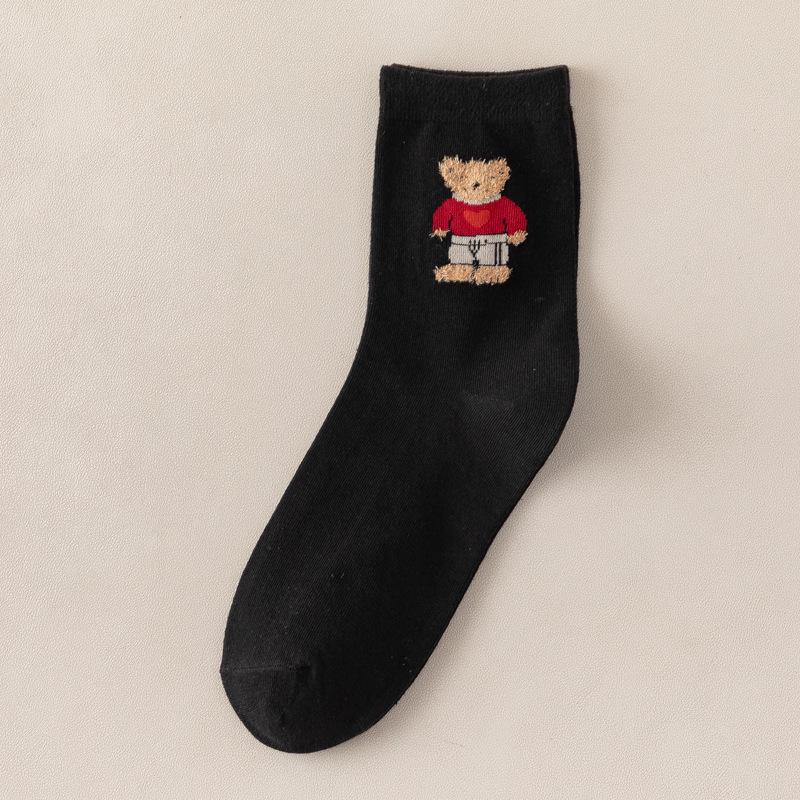 

Women s Cartoon Bear Over-the-Knee Cotton Socks - Cute, Ruched, Mid-Calf Style for Spring/Summer One Size чёрный