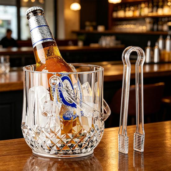 Yousheng Isspann med Handtag och Tång, Genomskinliga Isspann med Diamantslipning för Öl Champagne Vin Cocktails, Barutrustning