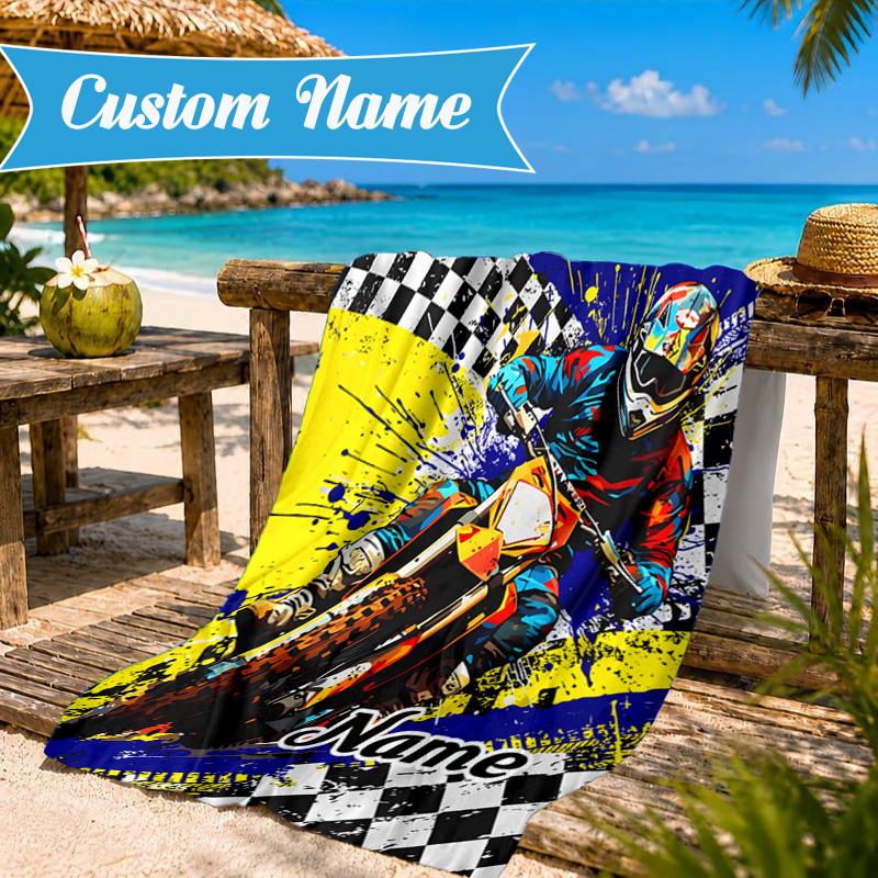 Personalisierbares Strandtuch mit Cartoon-Bagger, Mikrofaser-Strandtuch, Leicht und Schnelltrocknend, für Sommerreisen, Schwimmbad-Geschenk