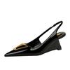 1097-K55 European and American women's shoes, high-heeled wedge heel patent leather hollowed-out rear strap, shallow mouth pointed metal decorative s