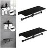 Wall Mounted Drill Toilet Paper Holder , Aluminum Black Double Roll Tissue Rack with Phone Shelf for Bathroom