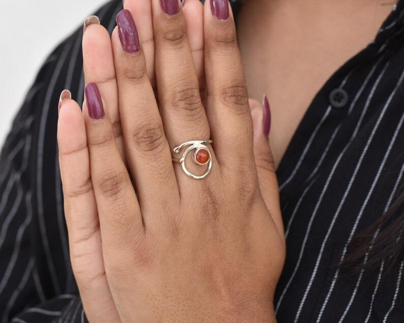 Solid 925 Sterling Silver Carnelian Gemstone Handmade Boho designer Stacking Women Ring Jewelry