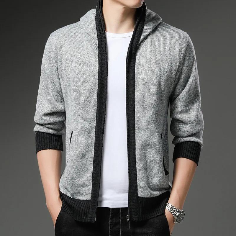 Sweater Fashionable Casual Hooded Jacket Winter Men's Slim Fit Plus Velvet Thickened Sweater