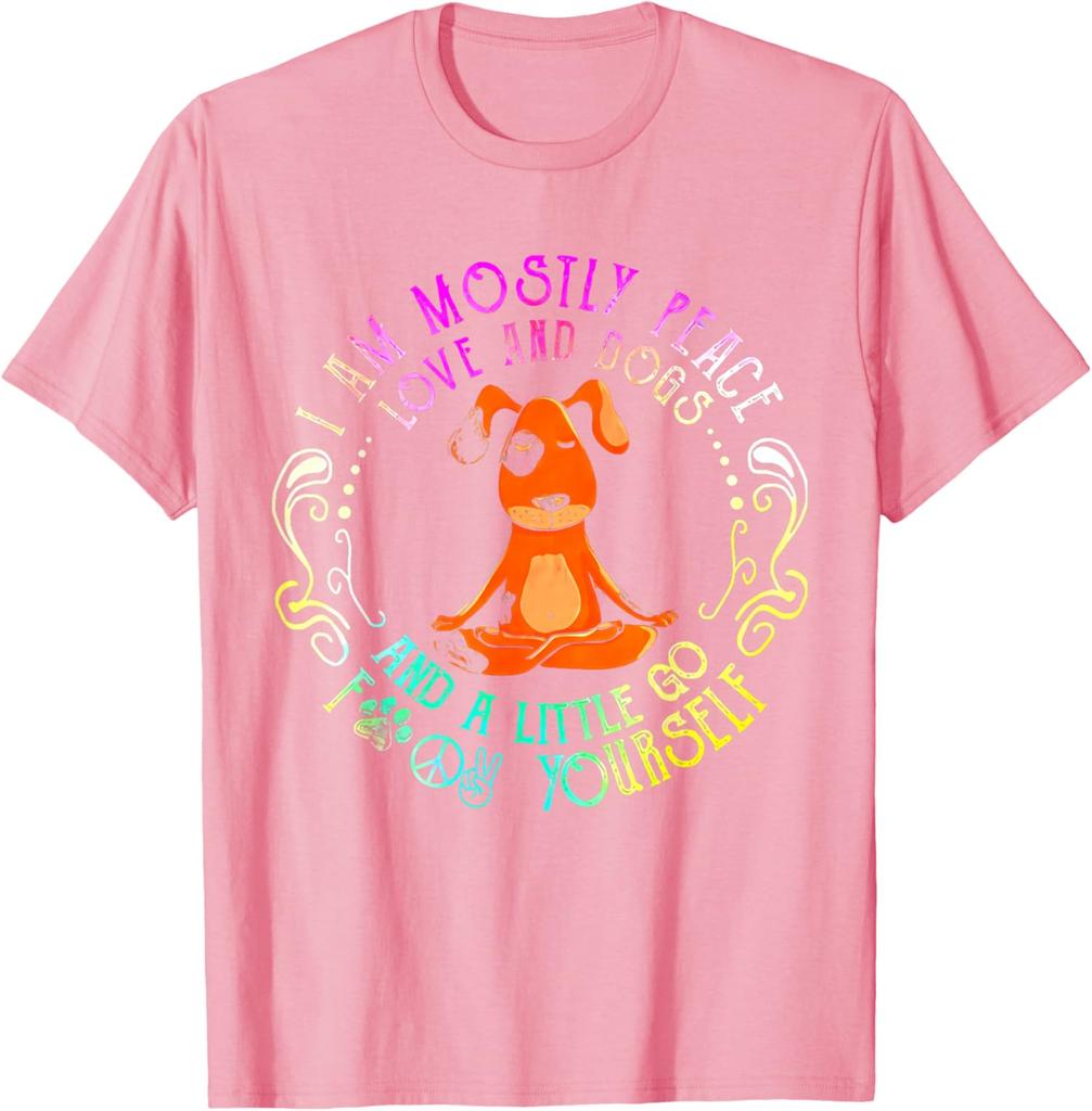 Peace Love Dogs Yoga Funny Graphic Tee Soft Cotton TShirt Casual Gift for Dog Lovers